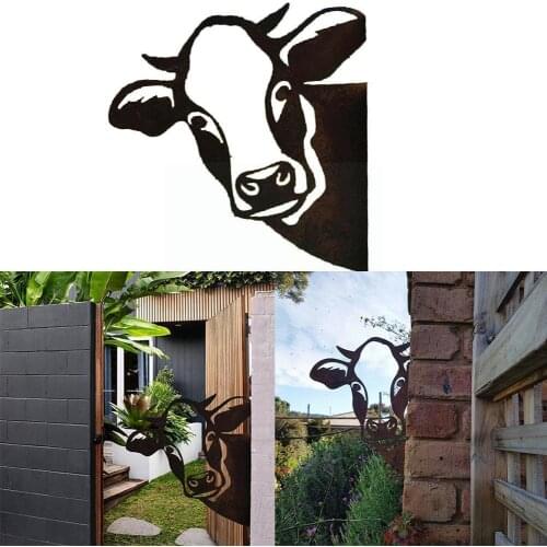 1Pcs Art Hanging Metal Peeping Cow Ornaments Outdoor Adornment Garden Decoration Decor Animal DIY Home Shaped