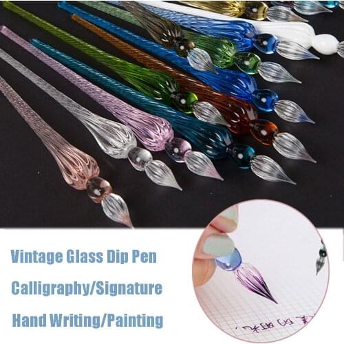 1PC Vintage Glass Dip Pen Art Painting Supplies Filling Ink Signature Calligraphy Fountain Pen Handmade Dipping Glass Dip Pen