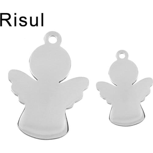 100% Stainless Steel Angel Charms For Jewelry Making Blank Metal Tag Pendants Mirror Polished Wholesale 50pcs