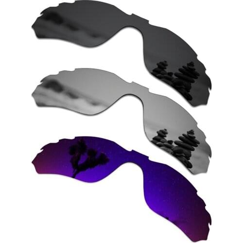 SmartVLT 3 Pieces Polarized Sunglass Replacement Lenses for Oakley Radar Edge Vented Black & Silver Titanium & Plasma Purple