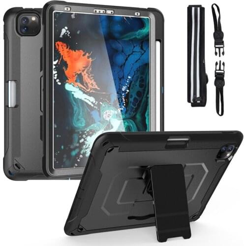 3-layer Protective for IPad Pro 11 Inch 2020 A2228 Case Silicon+PC Shockproof Stand Cover+Shoulder Belt +Pen Holder Back Case