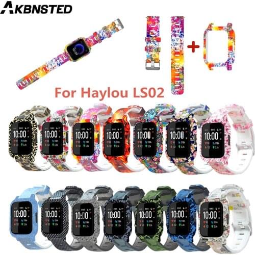 AKBNSTED Painted Silicone Strap + Painted Watch Protective Shell Accessories For Xiaomi Haylou LS02 Wristband For Haylou LS02