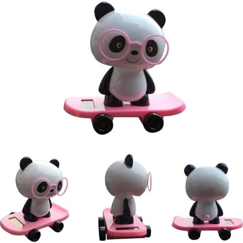 Solar Shaking Head Car Doll Swinging Panda Home Car Decoration Cute Cartoon White Car Accessories Interior Gadget Kids Toys Gift