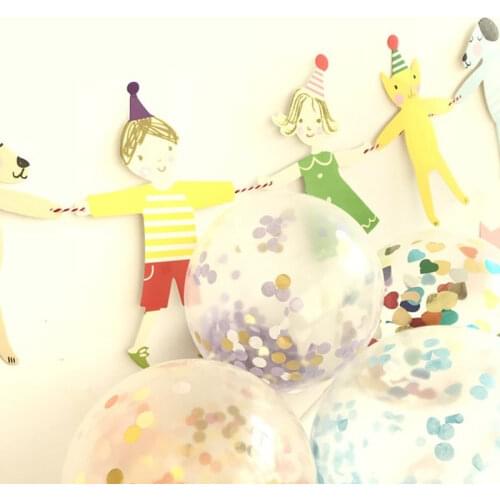 Birthday Banner Flag Boys Girls Hands In Hands Cute Cat Dog Cartoon DIY Bunting Party Decoration Paper Flags Hanging Ornament