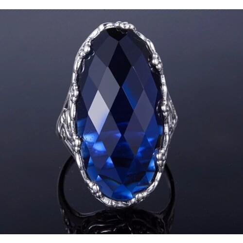 Boheme Silver Ring Female Vintage Solitaire Rings Woman Personalized Boho Antique Silver Sapphire Jewelry Blue Dropshipping 2020