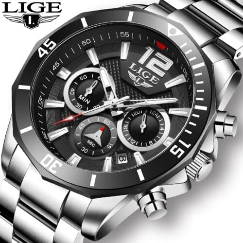 LIGE 2021 New Men Watches Top Brand Luxury Sports Watch For Men Waterproof Style Stylish Stainless Steel Clock+Box Dropshipping