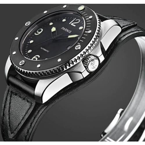 Parnis Brand Top Watch Men Mechanical Watches Casual Rotating Ceramic Bezel Sport Diver Automatic Watch Men Gift PA6029
