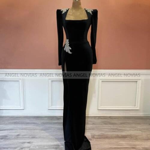 Long Sleeves Black Bespoke Arabic Evening Dress 2021 Abendkleider Prom Party Gown vestido de noche