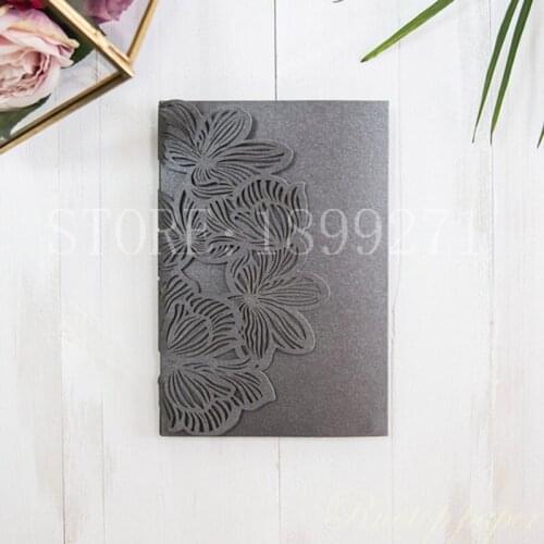 Elegant Gray wedding cards laser cut lace indian invitation card