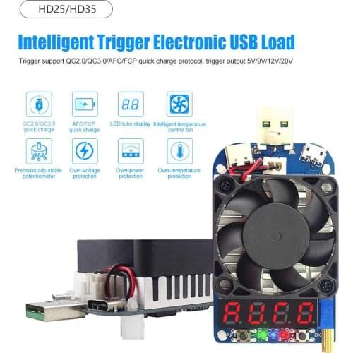HD25 HD35 Trigger QC2.0 QC3.0 Electronic USB Load Resistor Discharge Battery Test Adjustable Current Voltage LED Display 25W 35W