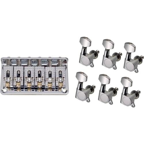 Chrome 6 String Guitar Hardtail Bridge Top Load+6R Tuning Pegs Tuners for Electric Guitar