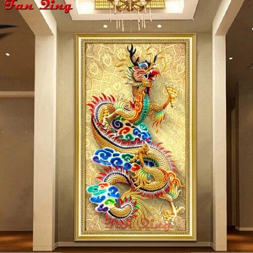 5D Diy Diamond Painting Dragon, Auspicious Clouds Picture Full Square Round Mosaic Diamond Embroidery Rhinestones Home Decor
