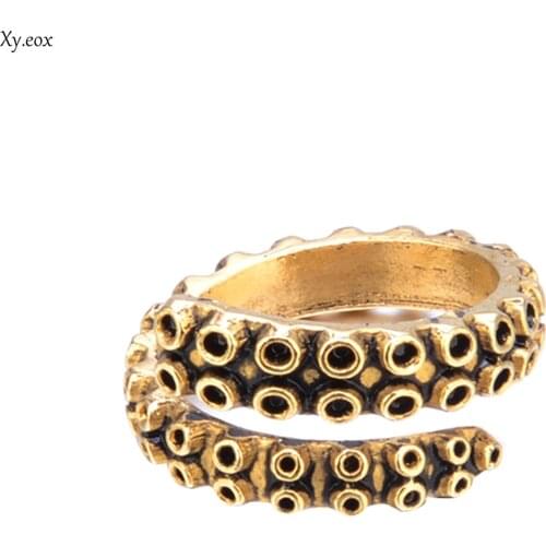 Unisex Gold Stainless Steel Open Adjustable Octopus Tentacle Ring Sea Ocean Animal Rings Mens Punk Bague Jewelry