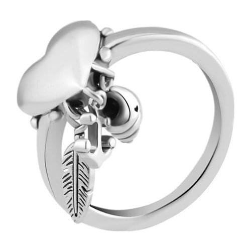 Hanging Feather Arrow Shell Spiritual Symbols Rings for Women 925 Sterling Silver Rings Jewelry Female Ring Jewelry Heart Shape