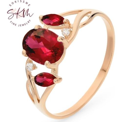 SKM Vintage garnet rings for women flower rings 14k rose gold Engagement wedding rings designer Luxury Fine Jewelry