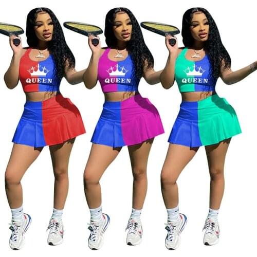 Letter Print Skirt Set Summer Sleeveless Matching Two 2 Piece Set Outfits Sport Sweatsuits