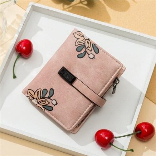 Women Fashion Wallet PU Leather Designer Floral Short Purses Matte Zipper Coin Purse Card Holder Lady Wallets Cartera Mujer
