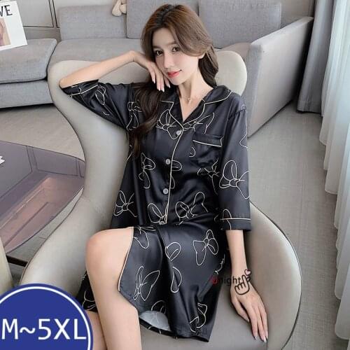 Plus Size Summer Satin Nightgown NightDress 3XL 5XL Women Pyjamas Nightgrown Silk Full Sleeve Lingerie Nightwear Nighties Pijama