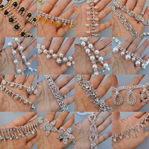 1 Yard Silver Glass Crystal Chain Bling Rhinestone Trim Metal Ribbon Necklace Decor Wedding Dress Clothing Bag Shoes Accessorie