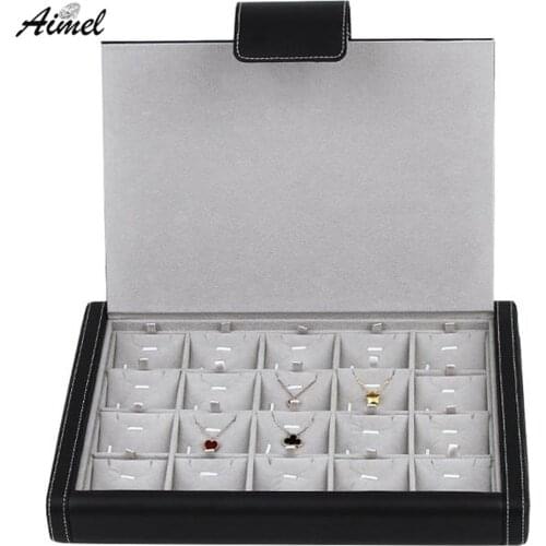 Fashion Pendant Display Box 20 Cell Earring Stud Jewelry Storage Showcase PU Necklace Organizer Sheet Pendant Travel Box Tray