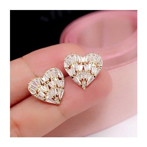 Fashion heart earring 925 Silver white zircon earring for Lady full zircon earring wedding party engagement jewelry gift