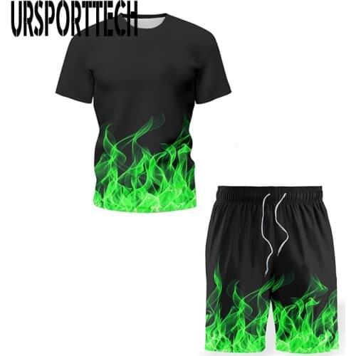 2021 Tracksuit Men sets Summer New Casual Mens Set Fashion 2 Pieces Suit Print Short Sleeve T-shirt Shorts Man Suit Sportswear