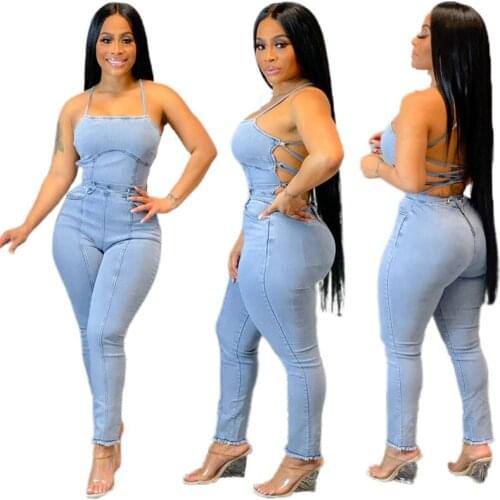 The new European And American Leisure Fashion, Cultivate Ones Morality Cowboy Jumpsuits Backless Bandage