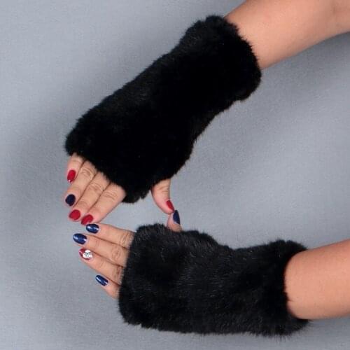 New Women 100% Real Genuine Knitted Mink Fur Mittens Winter Warm Lady Real Fur Fingerless Gloves Handmade Knit Fur Mitten