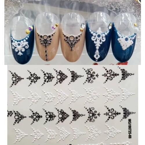 3D new arrived Acrylic Engraved Nail Sticker black white lace design Water Decals Empaistic Nail Water Slide Decals Z0206