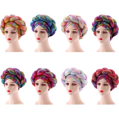 Plain Hijab Scarf African Design Turban Headband Women New Fashion Muslim Knot Twist Hijab Inner Caps Underscarf Female Head Tie