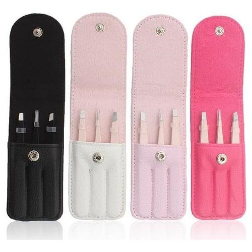 300sets 3Pcs set Stainless Steel Eyebrow Tweezer Set 9.6cm Slant Tip Point Tip Flat Tip Rose Tweezers For Hair Removal Face Beau