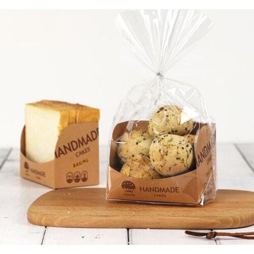 50sets Clear Plastic Cake Paper Holder Packaging Boxes Toast Pastry Container Bread Carrier Box Food Bakery Package Bag