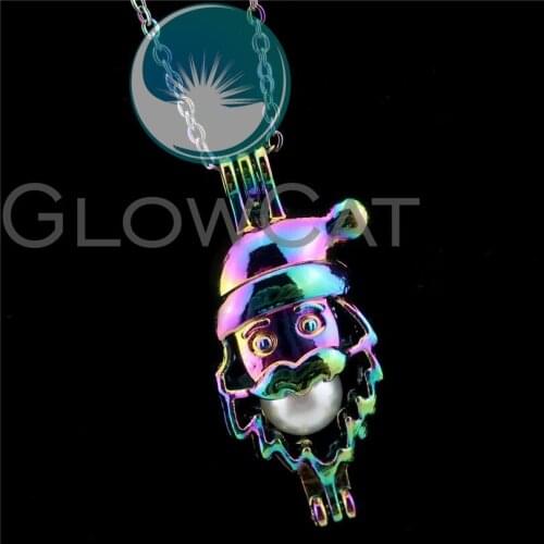 R-C283 Rainbow Colors Santa Claus Beads Cage Pendant Perfume Diffuser Aromatherapy Pearl Cage Locket Necklace
