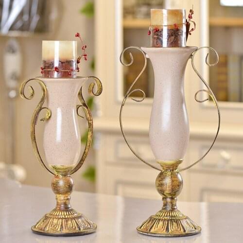 Nordic rustic imitation rust Candlestick resin crafts Home Furnishing soft decoration high-grade decoration Carved candlestick