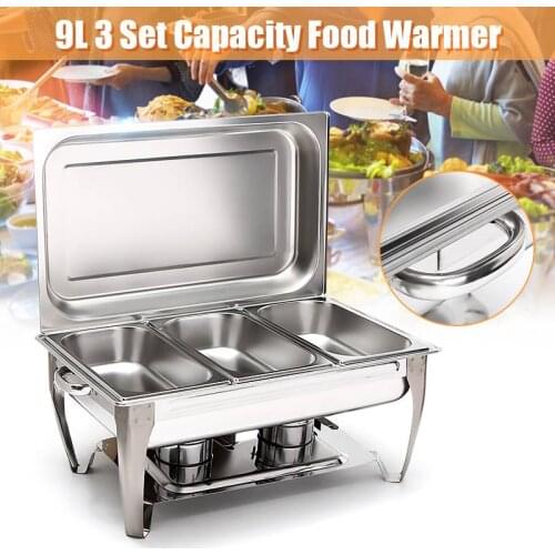 9L Foldable Stainless Steel Square Buffet Stove Dish Set Container Food Warmer Rectangular Chafing Dish Full Buffet Catering