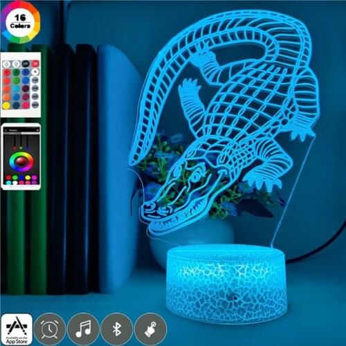Crocodylus porosus LED Night Light Animal Nightlight Room 3D Table Lamp Bluetooth Base Club Party Atmosphere Decor Kids Gift