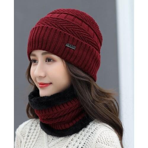 Warm winter no eaves plus velvet knitted hat all-match suit Brand high-quality winter riding ski wool fur hat and collar SP019