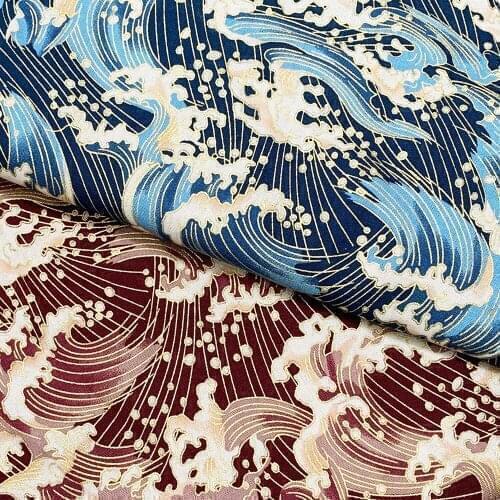 Blue Sea Wave Japanese Style Fabric,Bronzing Cotton Fabric Cloth For Sewing Kimono Dolls & Bags Needlework Patchwork