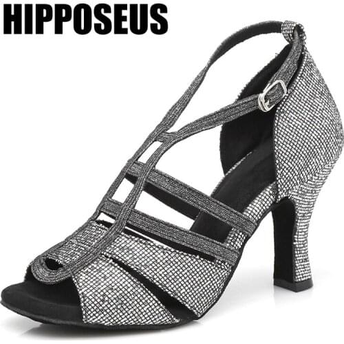 Hipposeus Ballroom Dance-Shoes Women Latin Female Salsa Dancing Shoes Girls Modern Tango Soft Bottom Party Sandals Dance Shoes