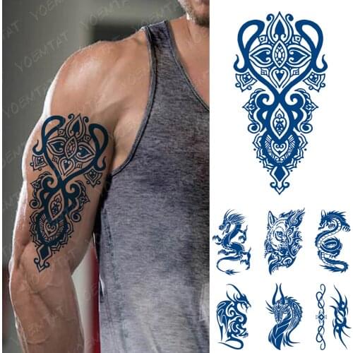 Juice Lasting Waterproof Temporary Tattoo Sticker Wolf Tiger Dragon Tribal Totem Flash Tattoos Men Ink Body Art Fake Tatto Women