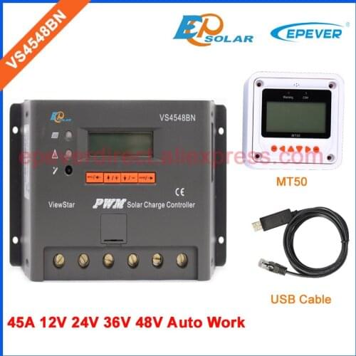 VS4548BN PWM EPEVER Free shipping 45A 45amp USB cable solar charging controller MT50 remote meter built in lcd screen
