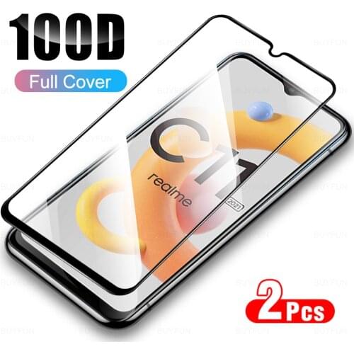 2PCS Full Cover Tempered glass case For Realme C11 2021 6.52" Screen Protector For oppo realmy c11 c 11 2021 Black edge HD Film