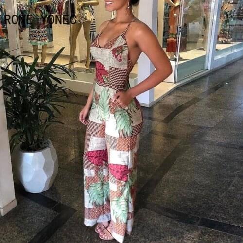 Women Outfits Jumpsuit Tropical Print Spaghetti Strap Jumpsuit Summer Vacation Jumpsuit