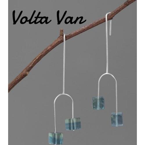 Volta Van 2021 New Drop Earrings 925 Sterling Silver Fluorite Pendientes Fine Jewelry Trendy Elegant Handmade Silver Earrings