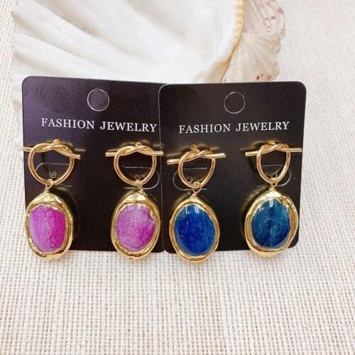 ZLH Blue Agate Earring Woman 2020 New Earring 24K Gold Shiny For Lady 3pairs Factory Wholesale Earring
