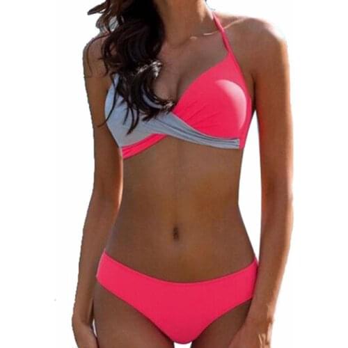 Women Bikini Suit Push Up Padded Bra Halter Swimwear Swimsuit Bathing Suit Summer Patchwork Beachwear