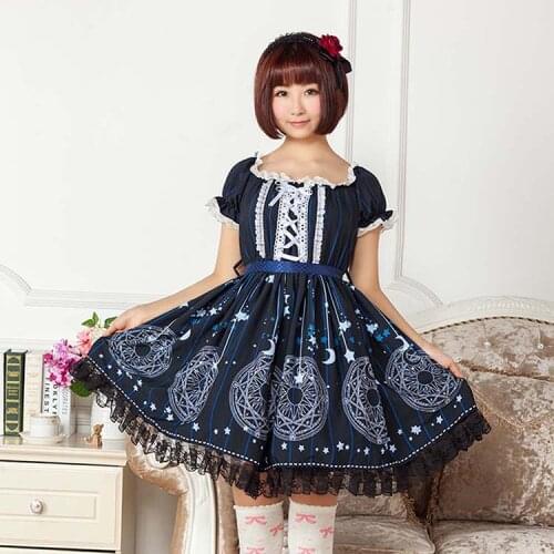 XS-6XL Women Dress Lolita Sweet Soft fabric CARDCAPTOR SAKURA one-piece dress Female Formal Princess dress Moon Star Print Dress