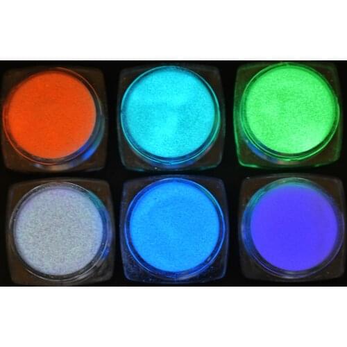1 Jar 6 Colors Luminous Nail Art Glitter Glow In The Dark Powder Epoxy Nail Polish Decoration Super Shiny Disco Sugar Dust VI-V9