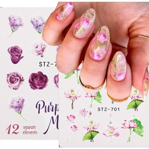 1pcs 3D Holographic Flower Nail Art Stickers Self-adhesive Multicolor Spring Themed Flower Naisl Decals Nail Art Decorations