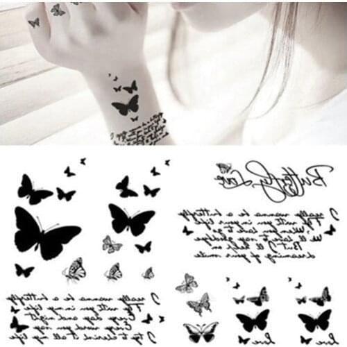 1 X Black Butterfly Letter Transfer Waterproof Temporary Tattoo Body Art Sticker